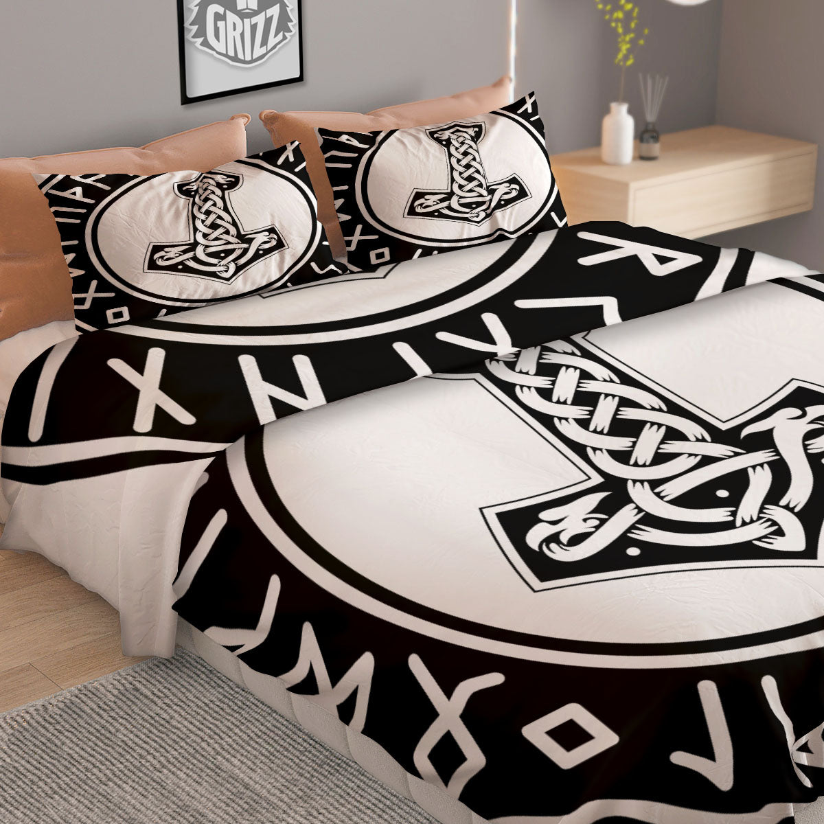 Mythology Mjolnir Norse Print Duvet Cover Bedding Set