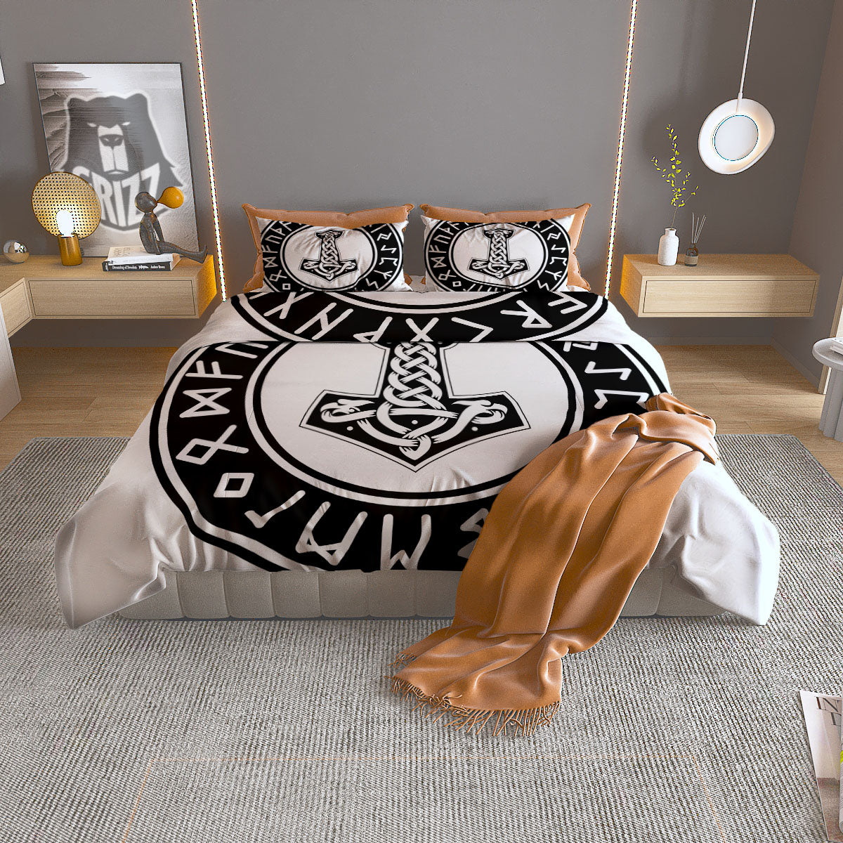 Mythology Mjolnir Norse Print Duvet Cover Bedding Set