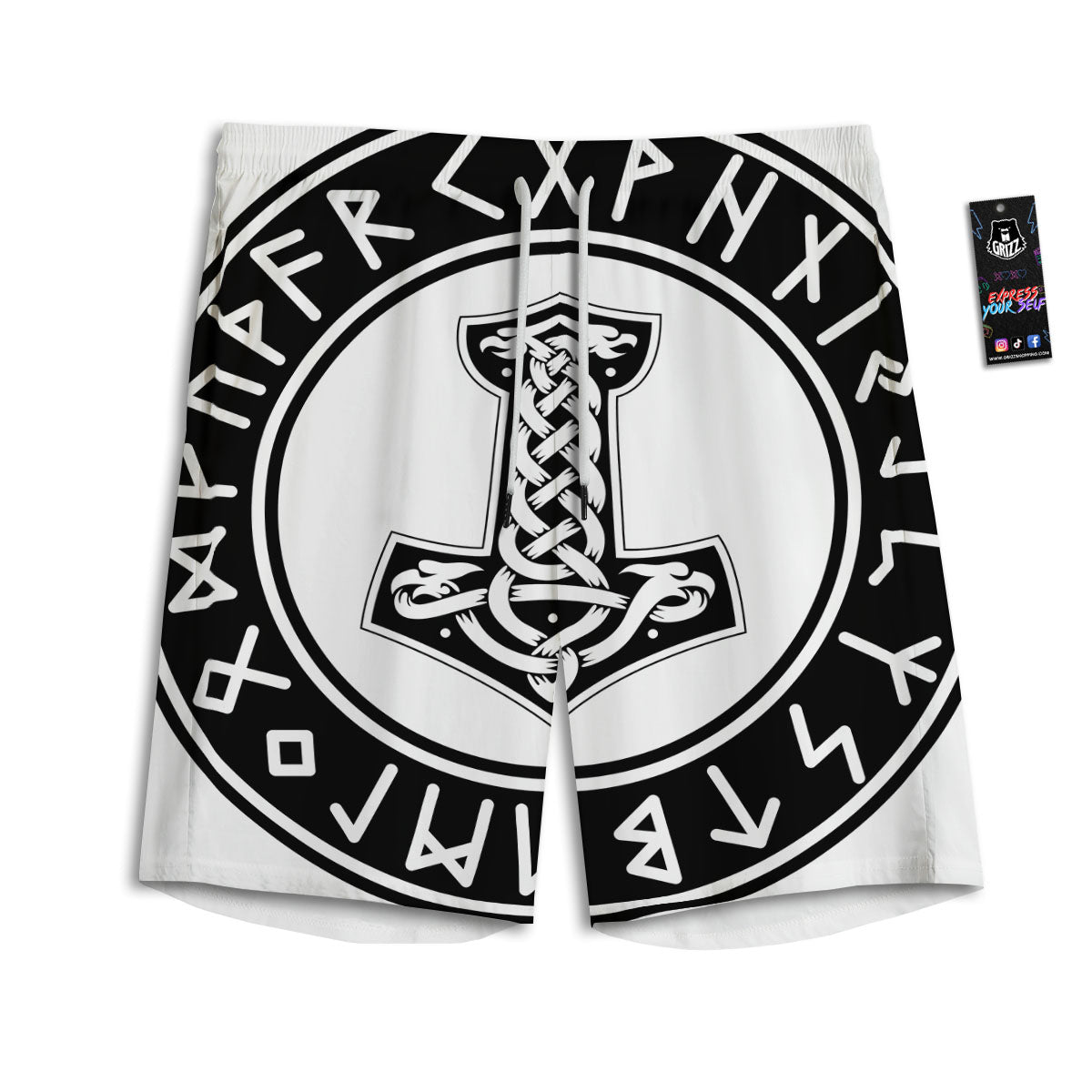 Mythology Mjolnir Norse Print Men's Athletic Shorts