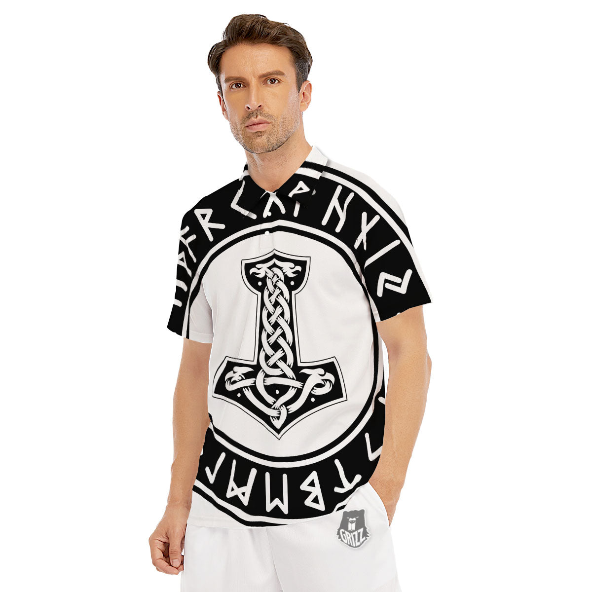 Mythology Mjolnir Norse Print Men's Golf Shirts-grizzshop