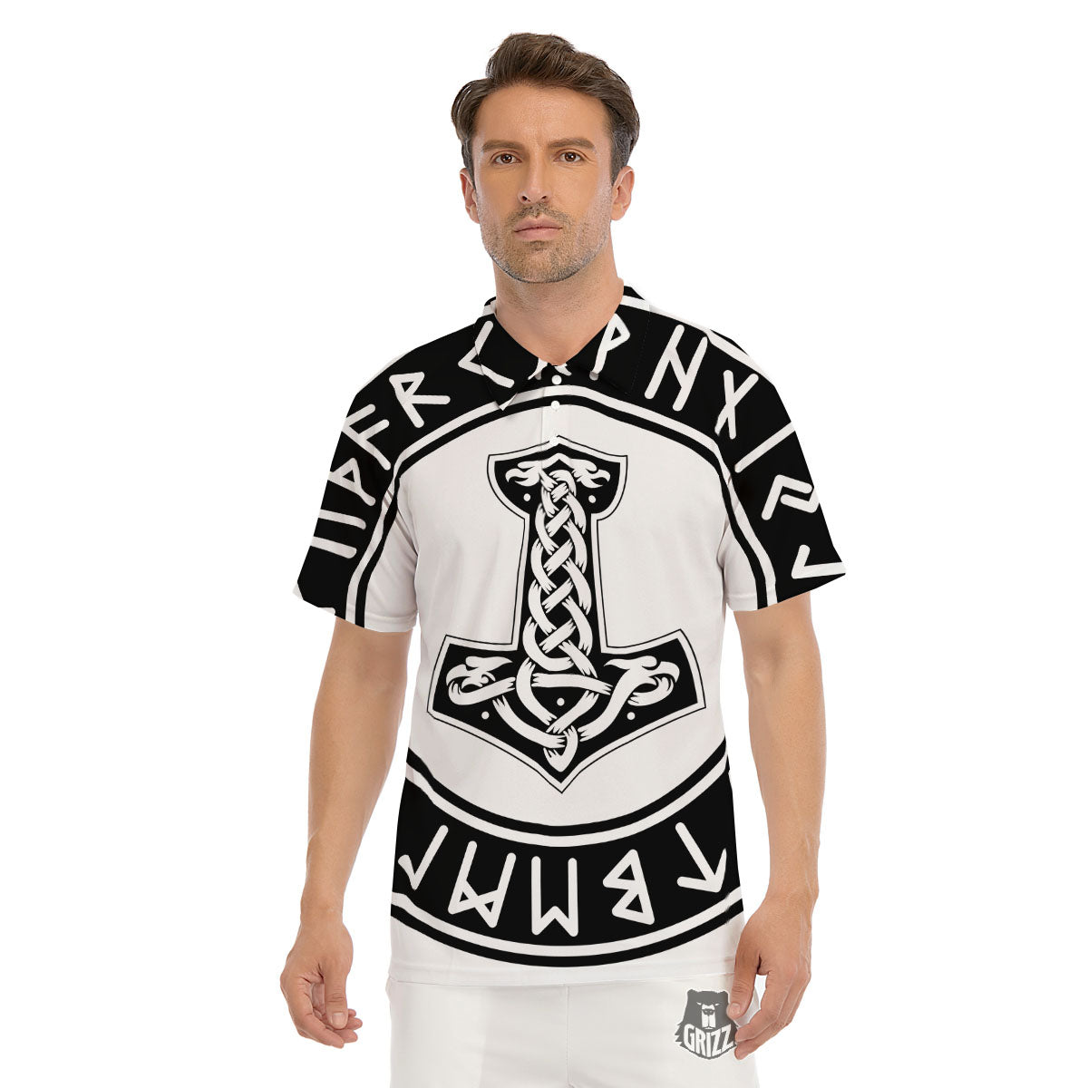 Mythology Mjolnir Norse Print Men's Golf Shirts-grizzshop