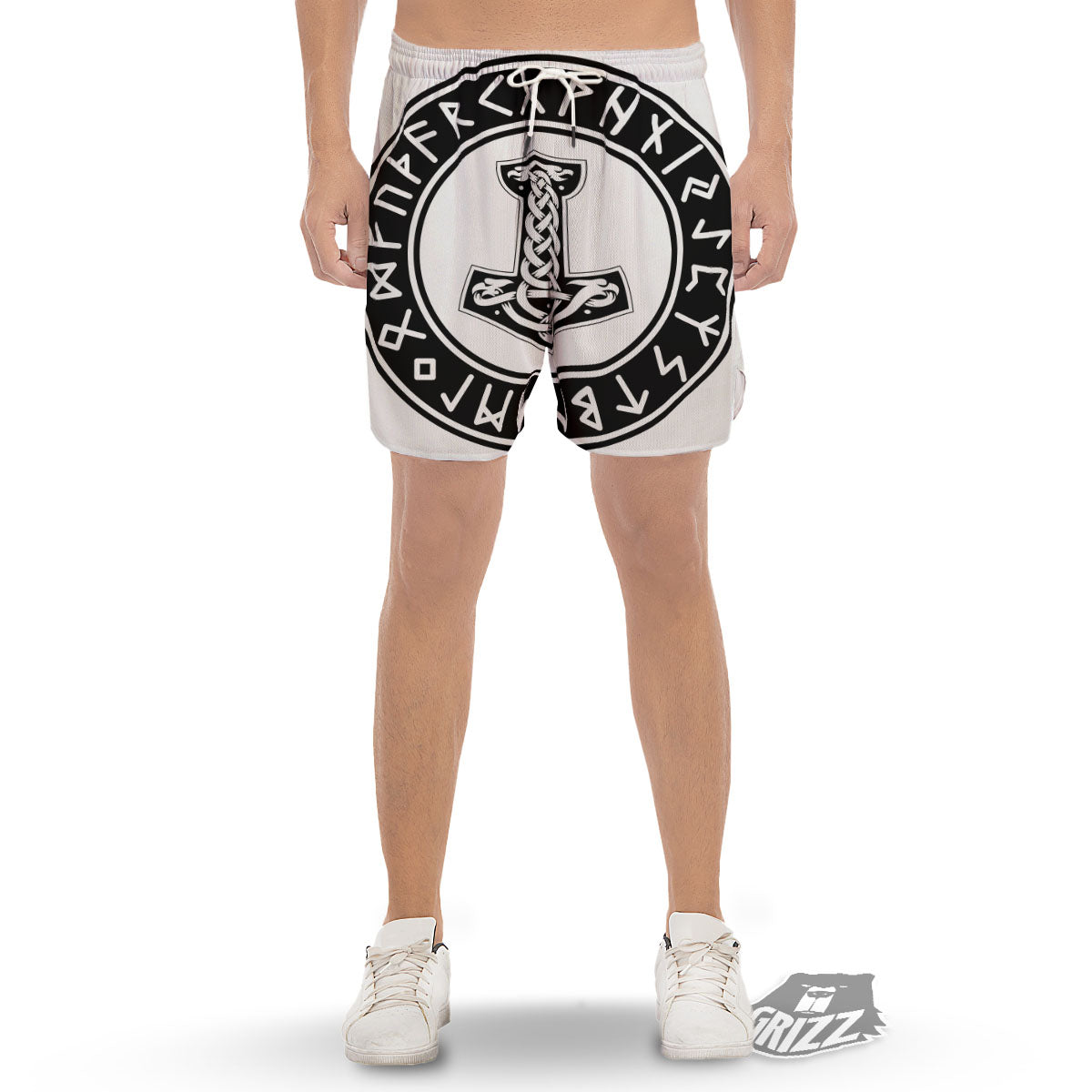Mythology Mjolnir Norse Print Men's Gym Shorts-grizzshop
