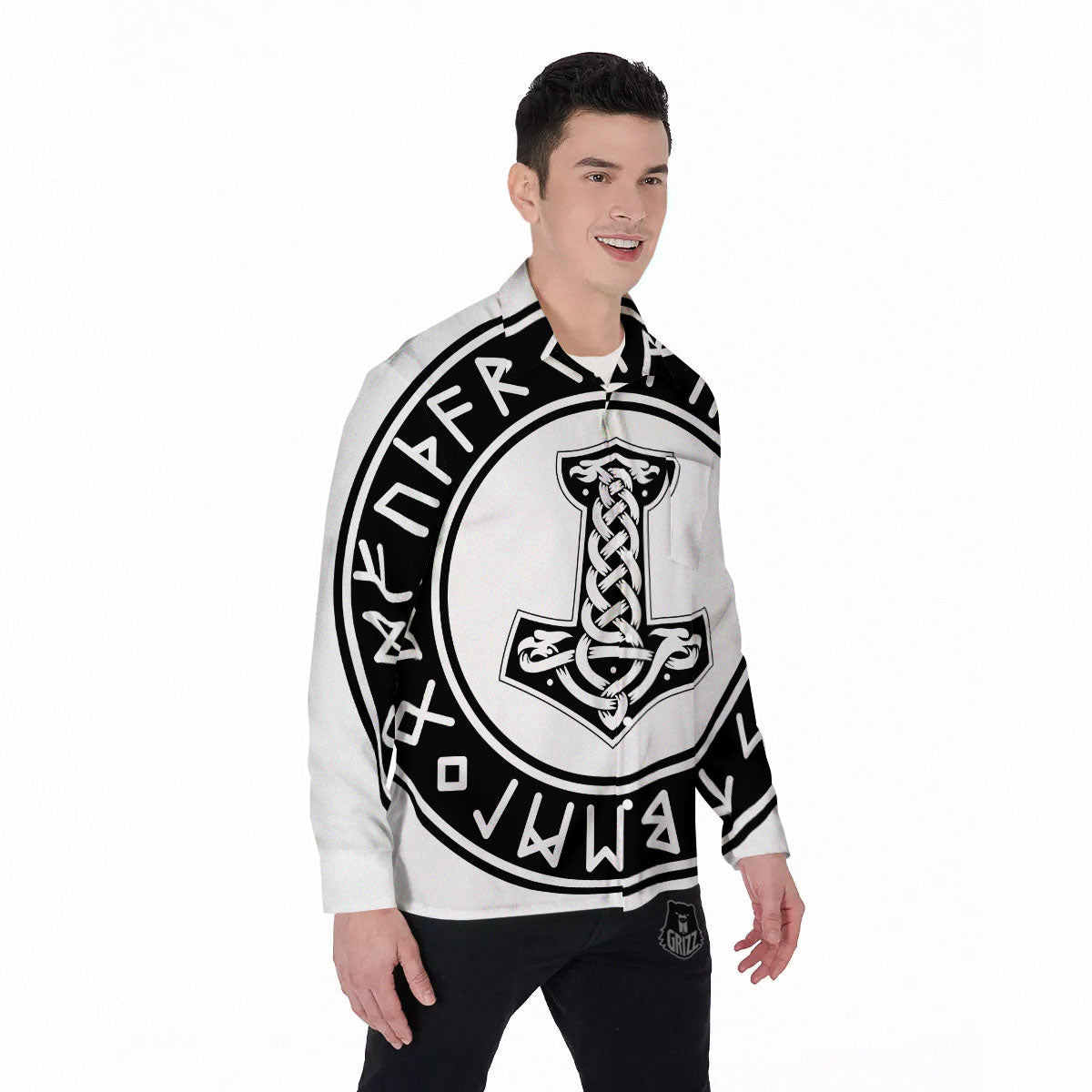 Mythology Mjolnir Norse Print Men's Long Sleeve Shirts-grizzshop
