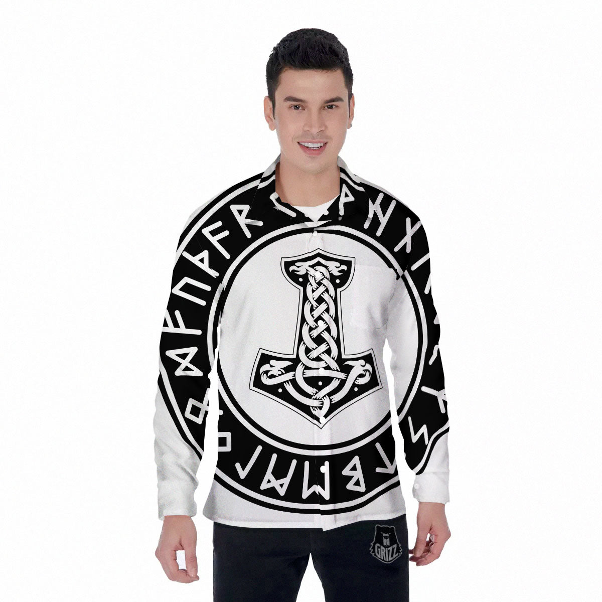 Mythology Mjolnir Norse Print Men's Long Sleeve Shirts-grizzshop