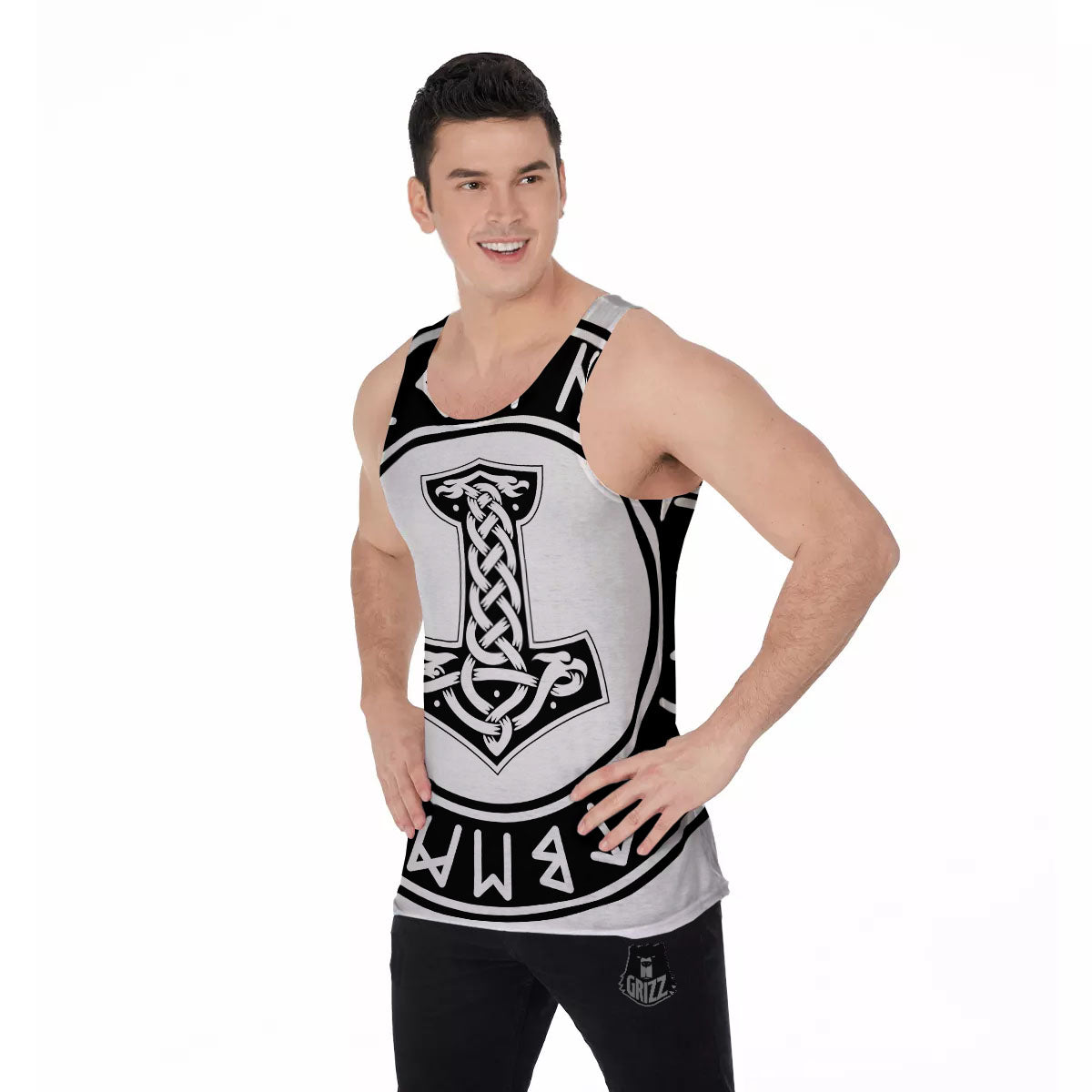 Mythology Mjolnir Norse Print Men's Tank Top-grizzshop