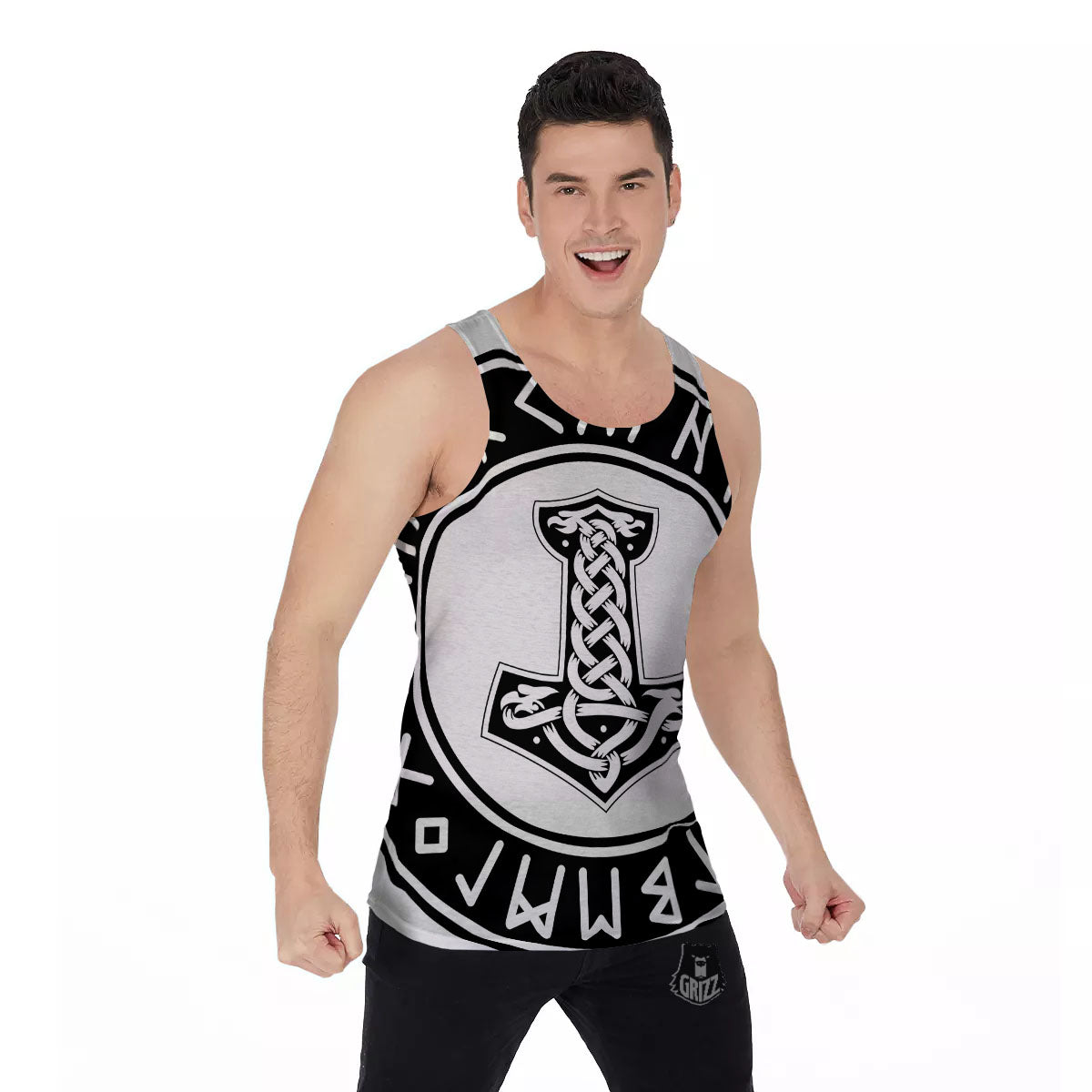 Mythology Mjolnir Norse Print Men's Tank Top-grizzshop