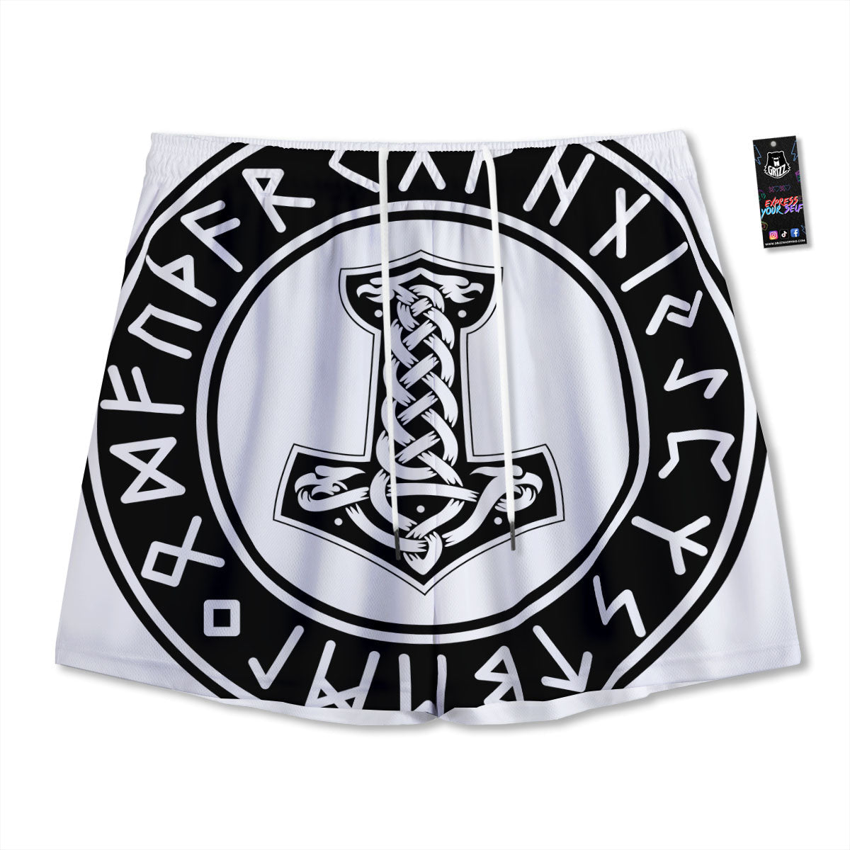 Mythology Mjolnir Norse Print Mesh Shorts