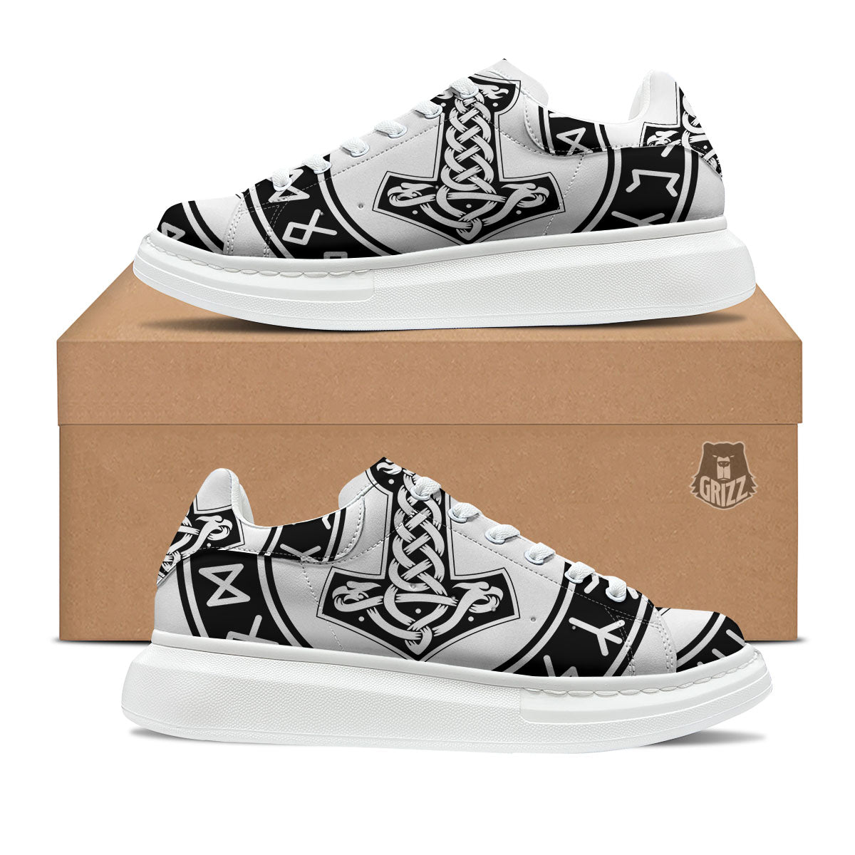 Mythology Mjolnir Norse Print Platform Shoes-grizzshop