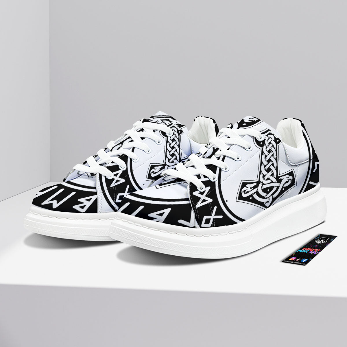 Mythology Mjolnir Norse Print Platform Shoes-grizzshop