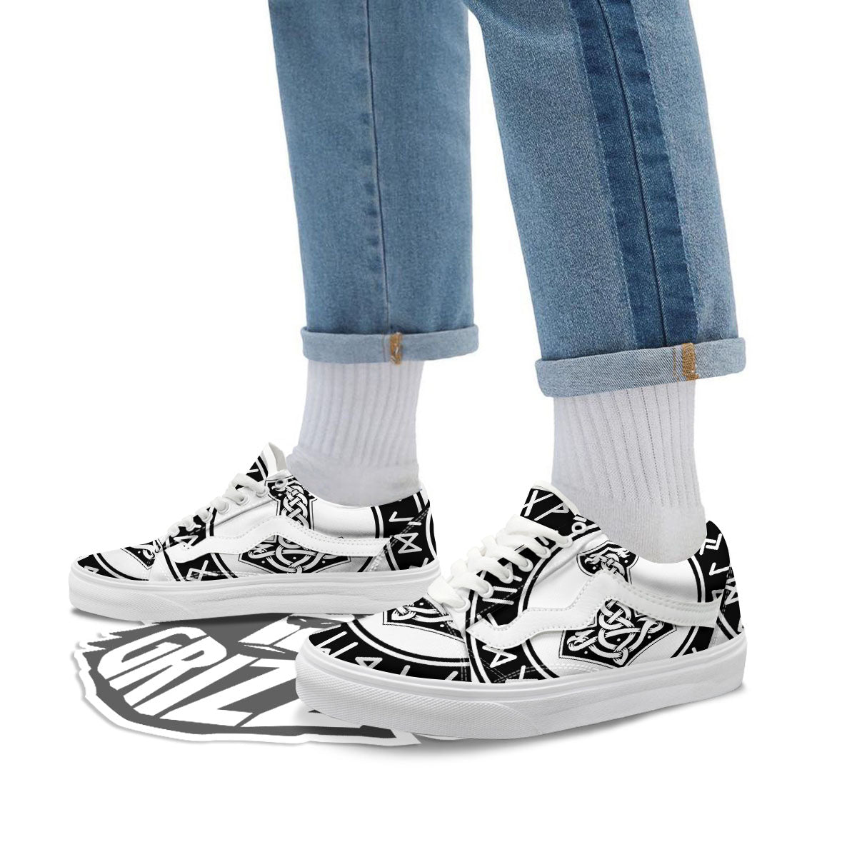 Mythology Mjolnir Norse Print Skate Shoes-grizzshop