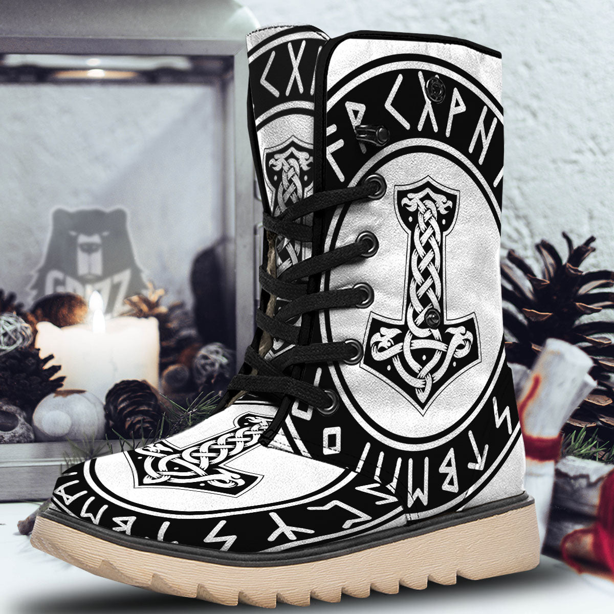 Mythology Mjolnir Norse Print Snow Boots-grizzshop