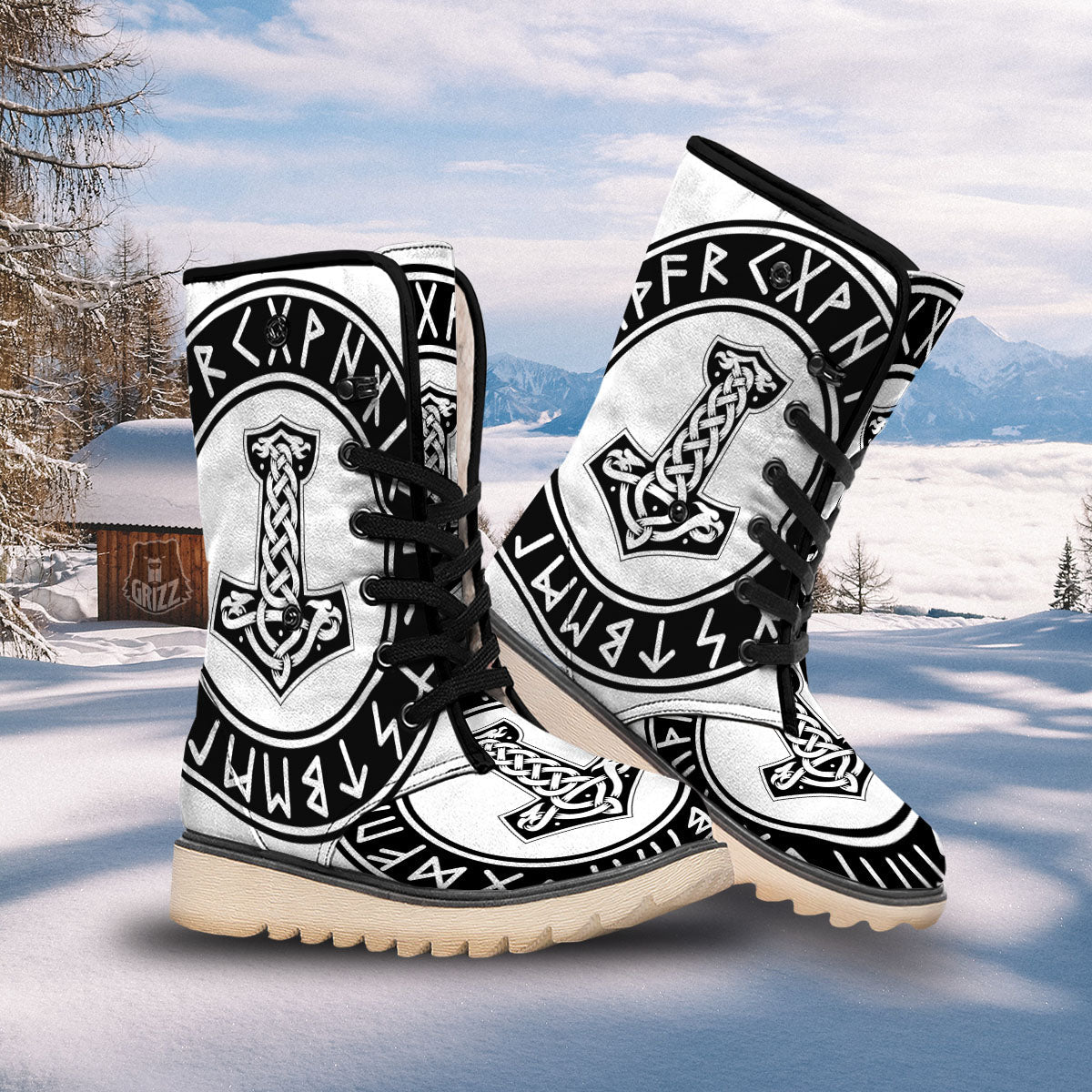Mythology Mjolnir Norse Print Snow Boots-grizzshop