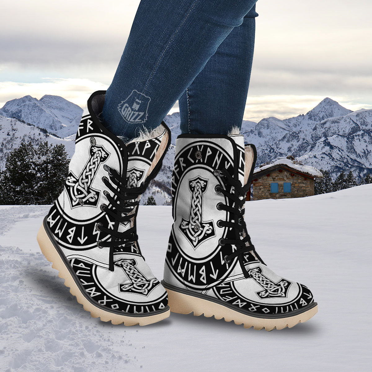 Mythology Mjolnir Norse Print Snow Boots-grizzshop