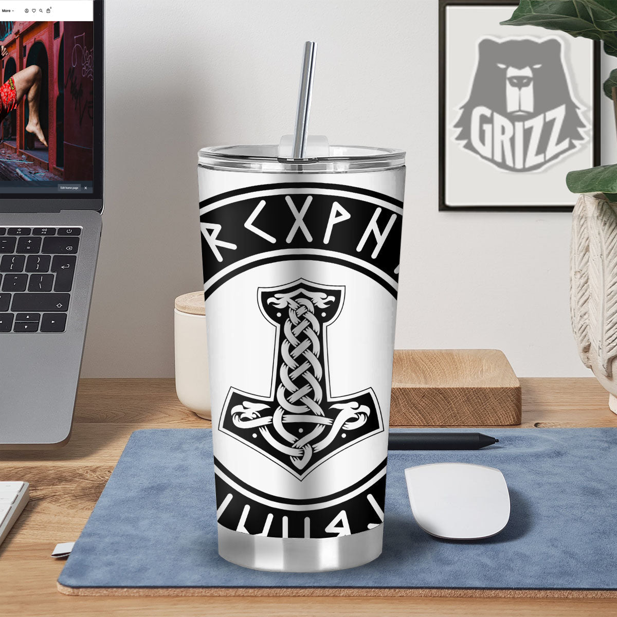 Mythology Mjolnir Norse Print Tumbler-grizzshop