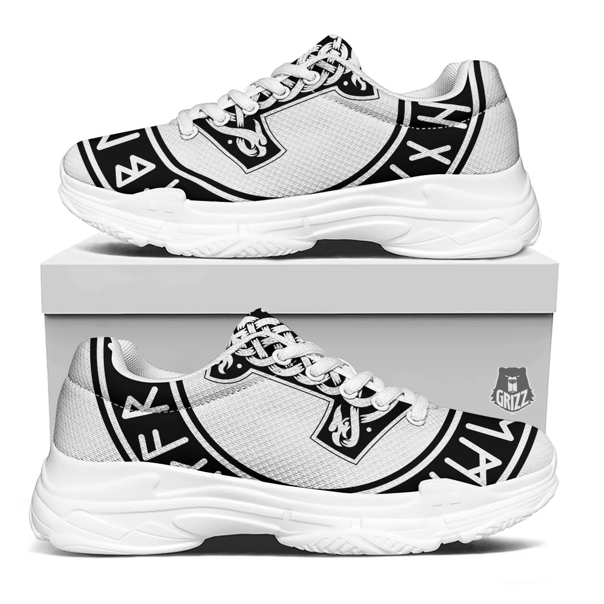 Mythology Mjolnir Norse Print White Chunky Shoes-grizzshop