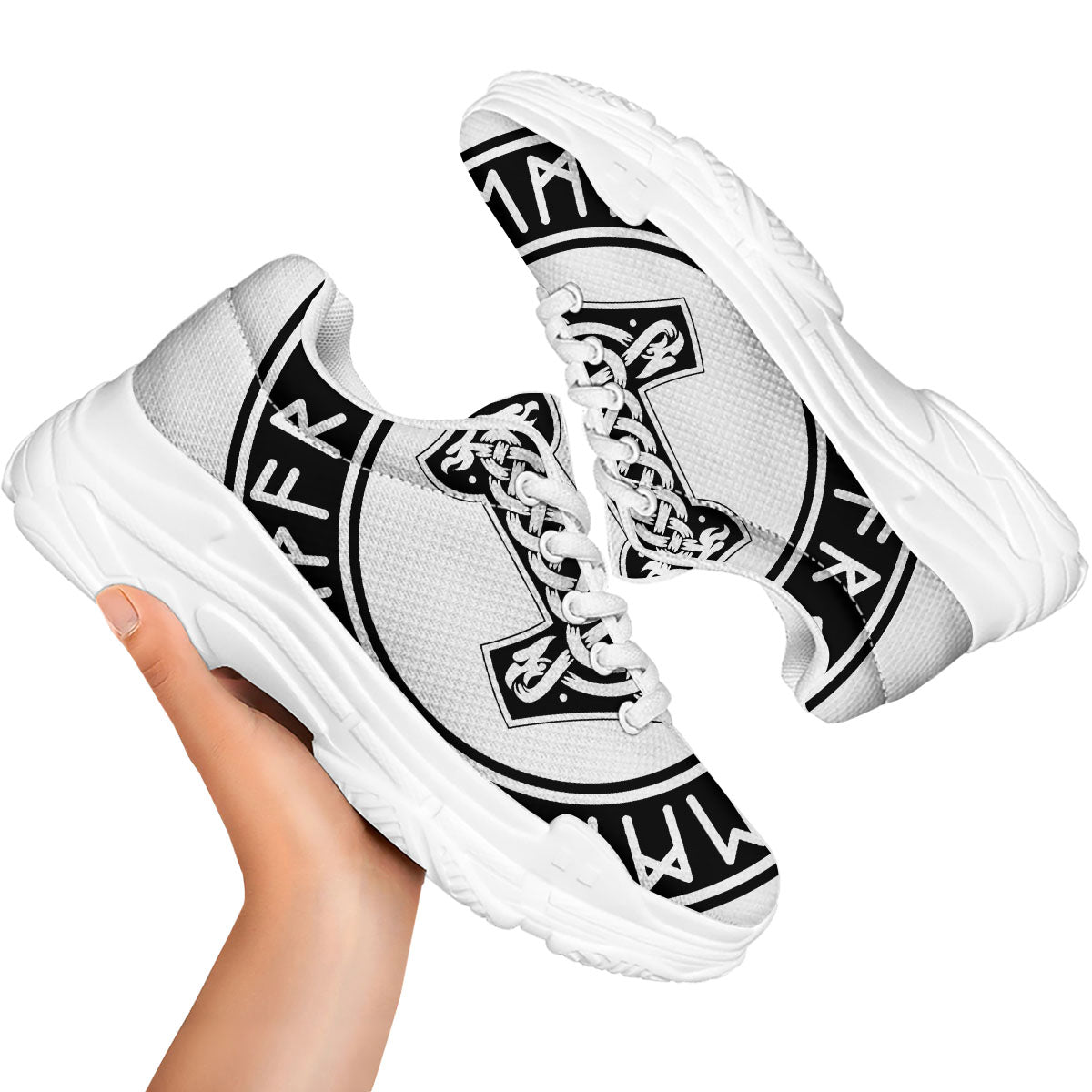 Mythology Mjolnir Norse Print White Chunky Shoes-grizzshop