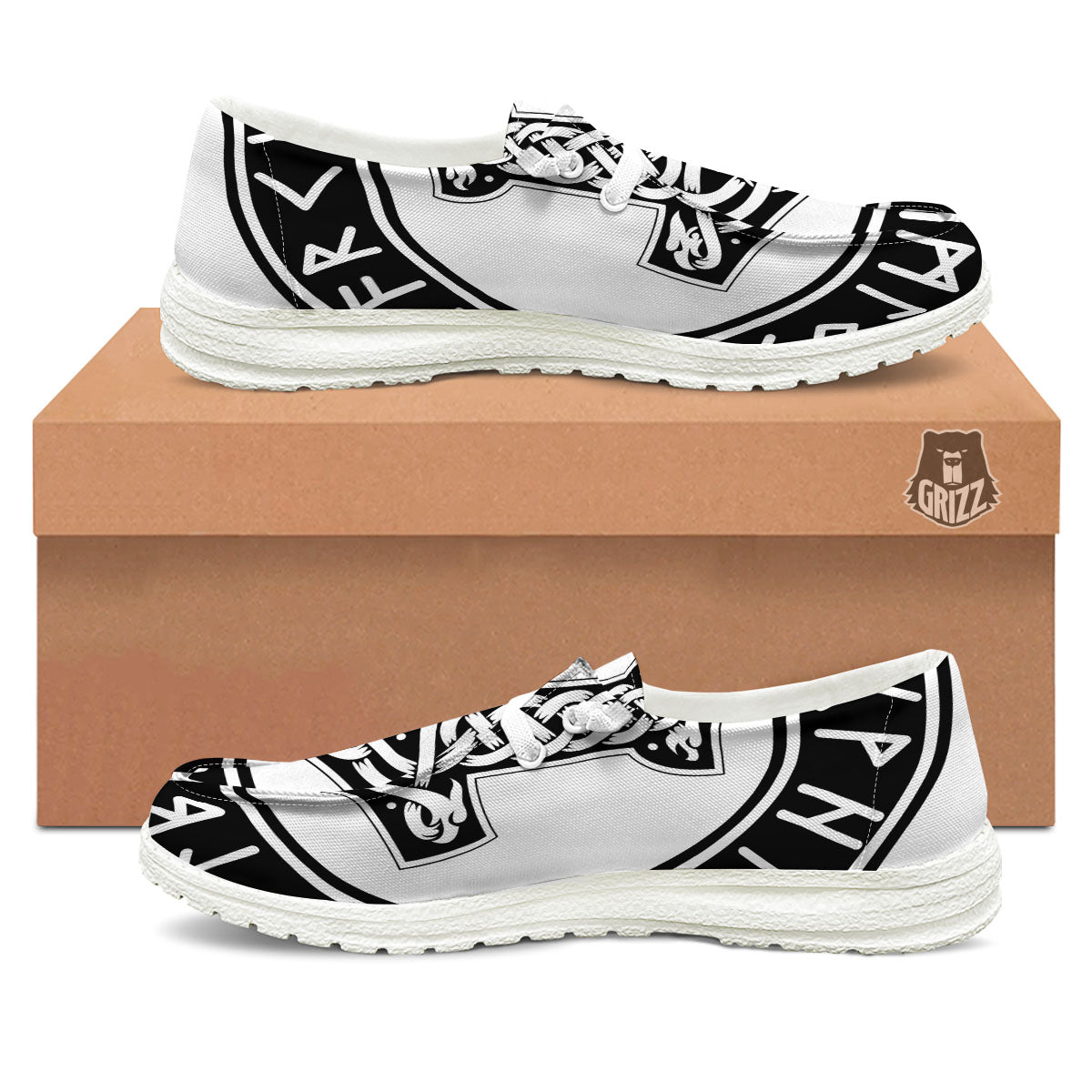 Mythology Mjolnir Norse Print White Loafers-grizzshop