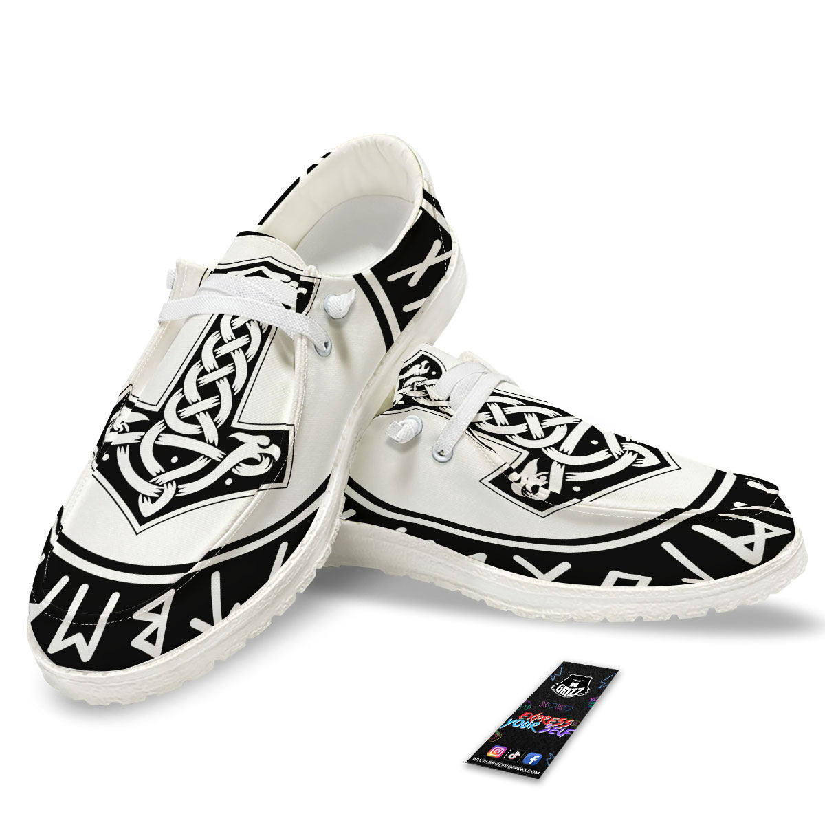 Mythology Mjolnir Norse Print White Loafers-grizzshop