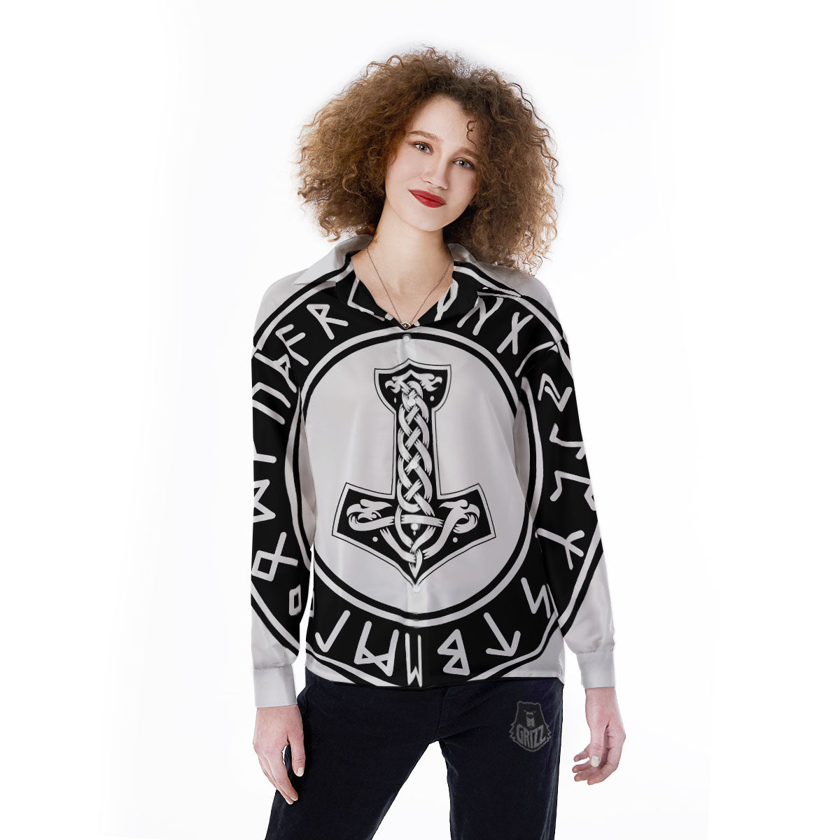 Mythology Mjolnir Norse Print Women's Long Sleeve Shirts-grizzshop