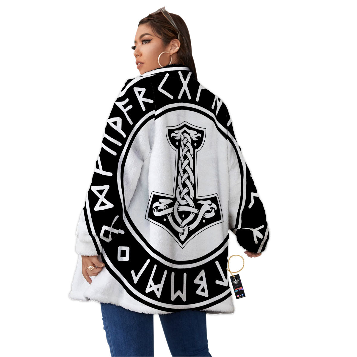 Mythology Mjolnir Norse Print Women's Sherpa Jacket-grizzshop