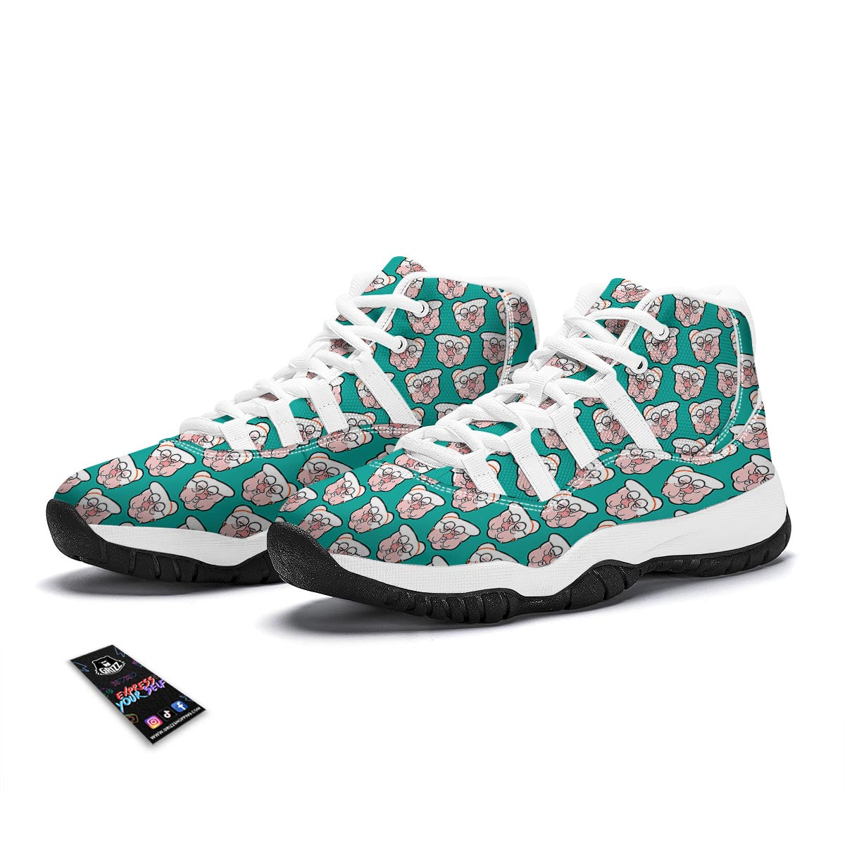 Nana Grandma Pattern Print White Bball Shoes-grizzshop