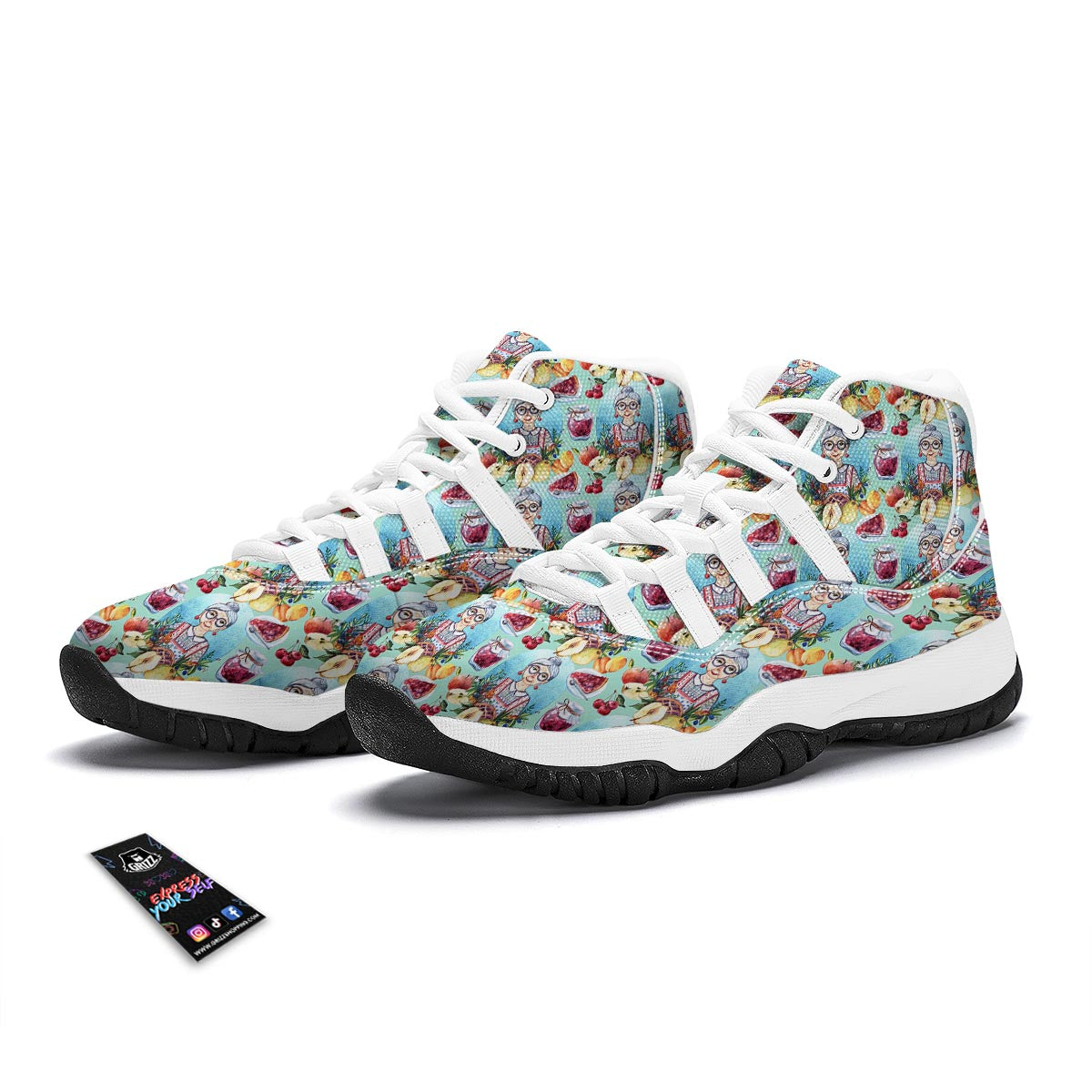 Nana Grandma Print Pattern White Bball Shoes-grizzshop