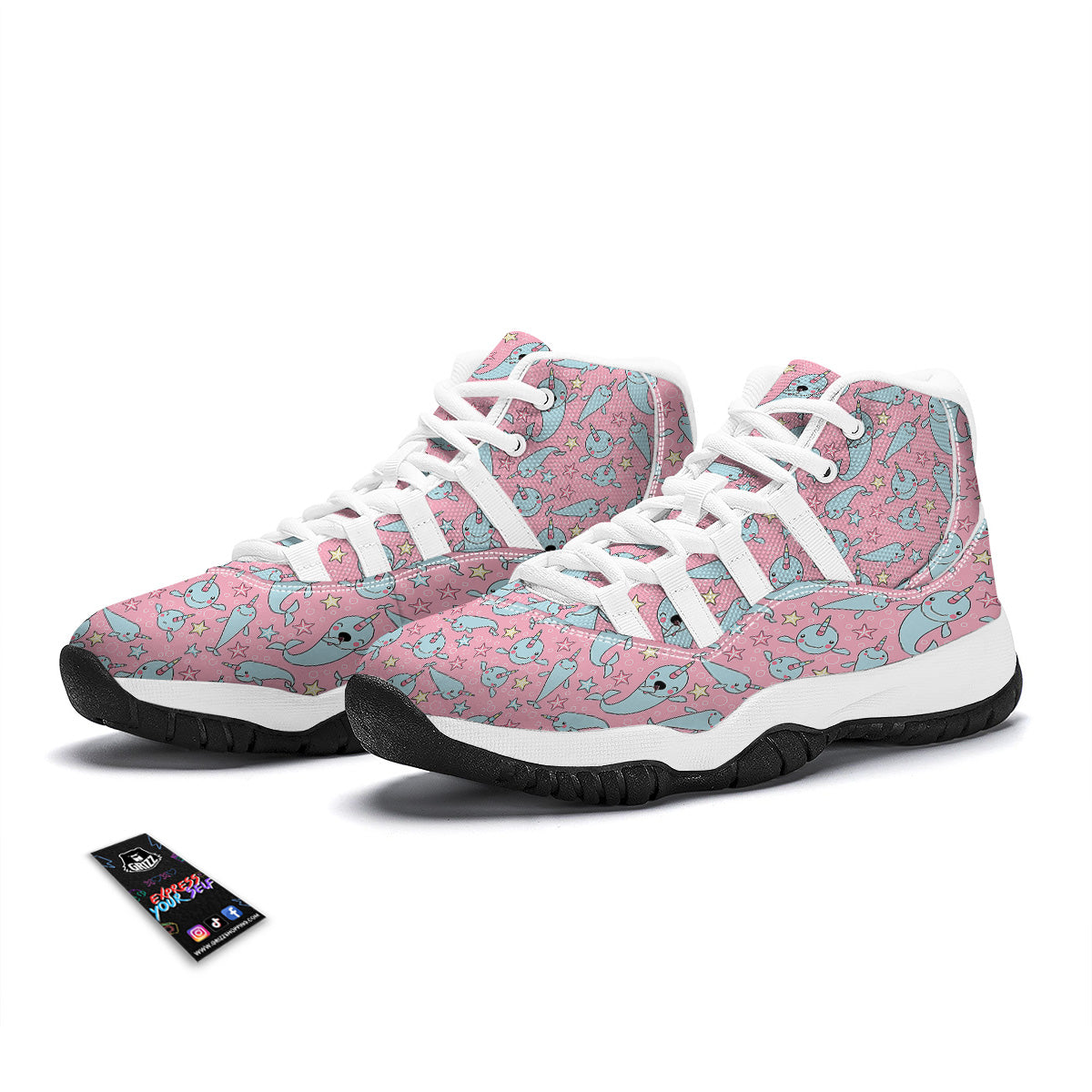 Narwhal Cute Print Pattern White Bball Shoes-grizzshop