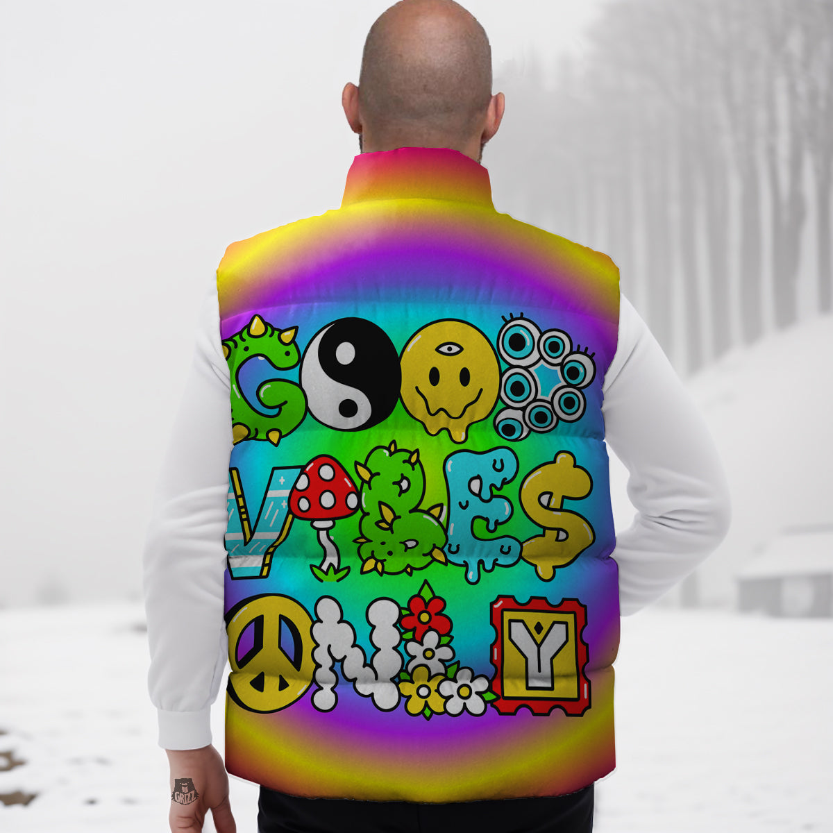 Narwhal Pattern Print Down Vest-grizzshop