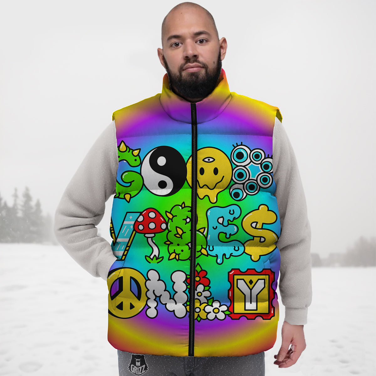 Narwhal Pattern Print Down Vest-grizzshop