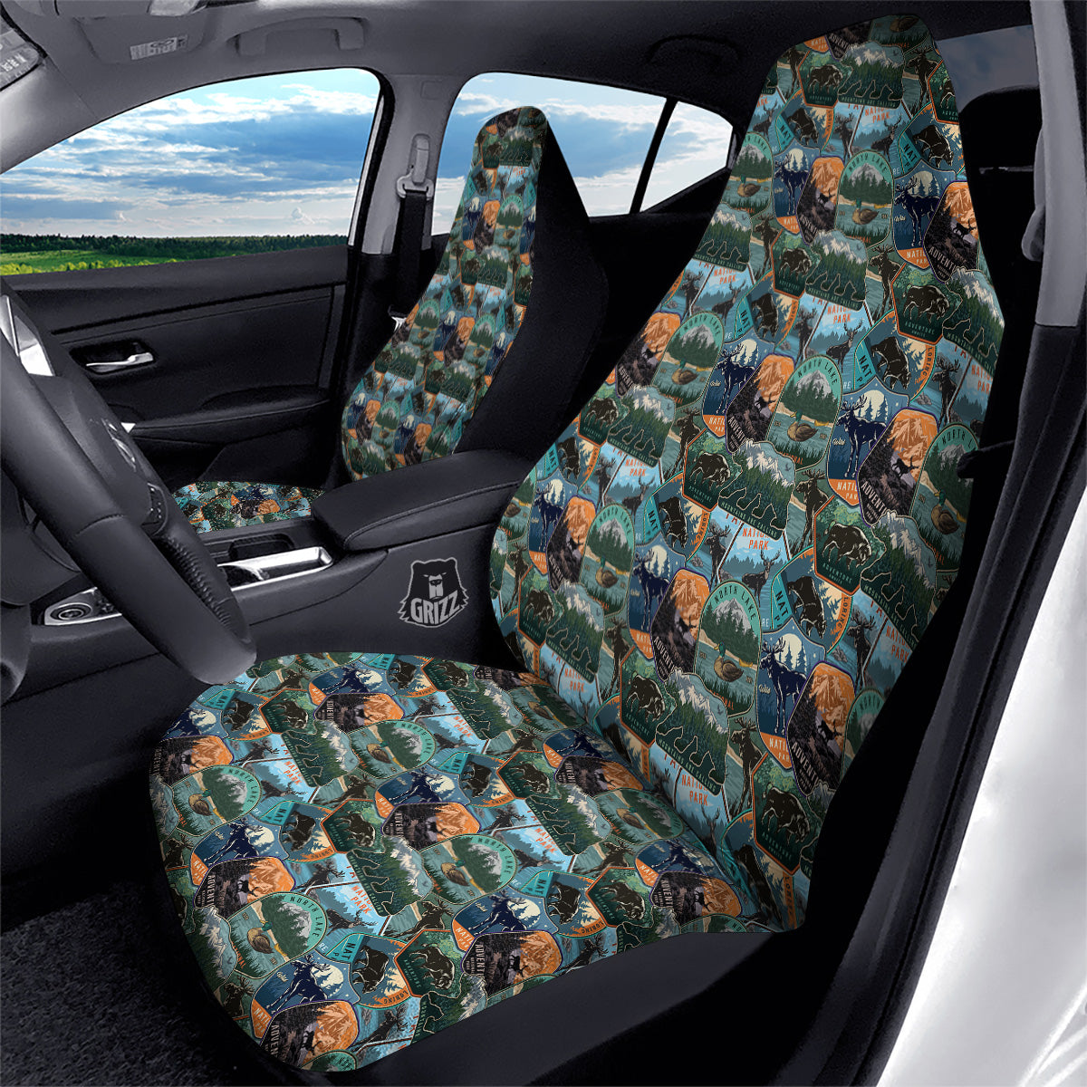 National Park Colorful Vintage Print Pattern Car Seat Covers-grizzshop