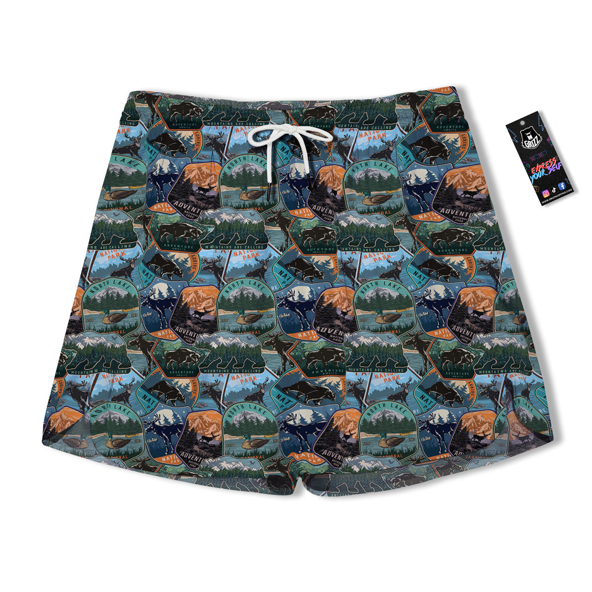 National Park Colorful Vintage Print Pattern Men's Running Shorts-grizzshop