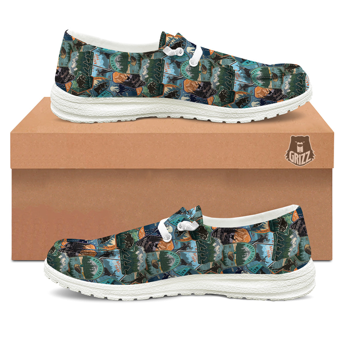 National Park Colorful Vintage Print Pattern White Loafers-grizzshop