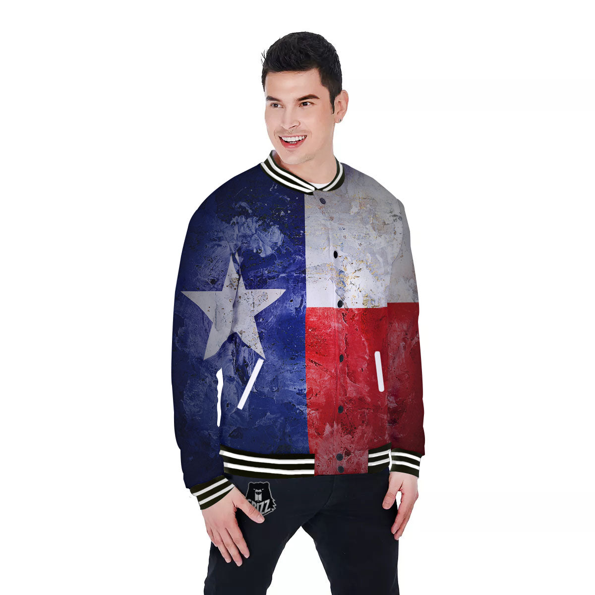 National Texas Flag Print Baseball Jacket-grizzshop