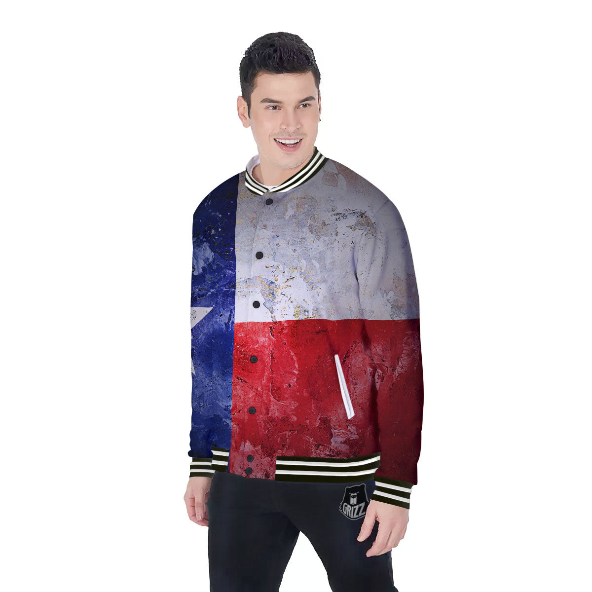 National Texas Flag Print Baseball Jacket-grizzshop