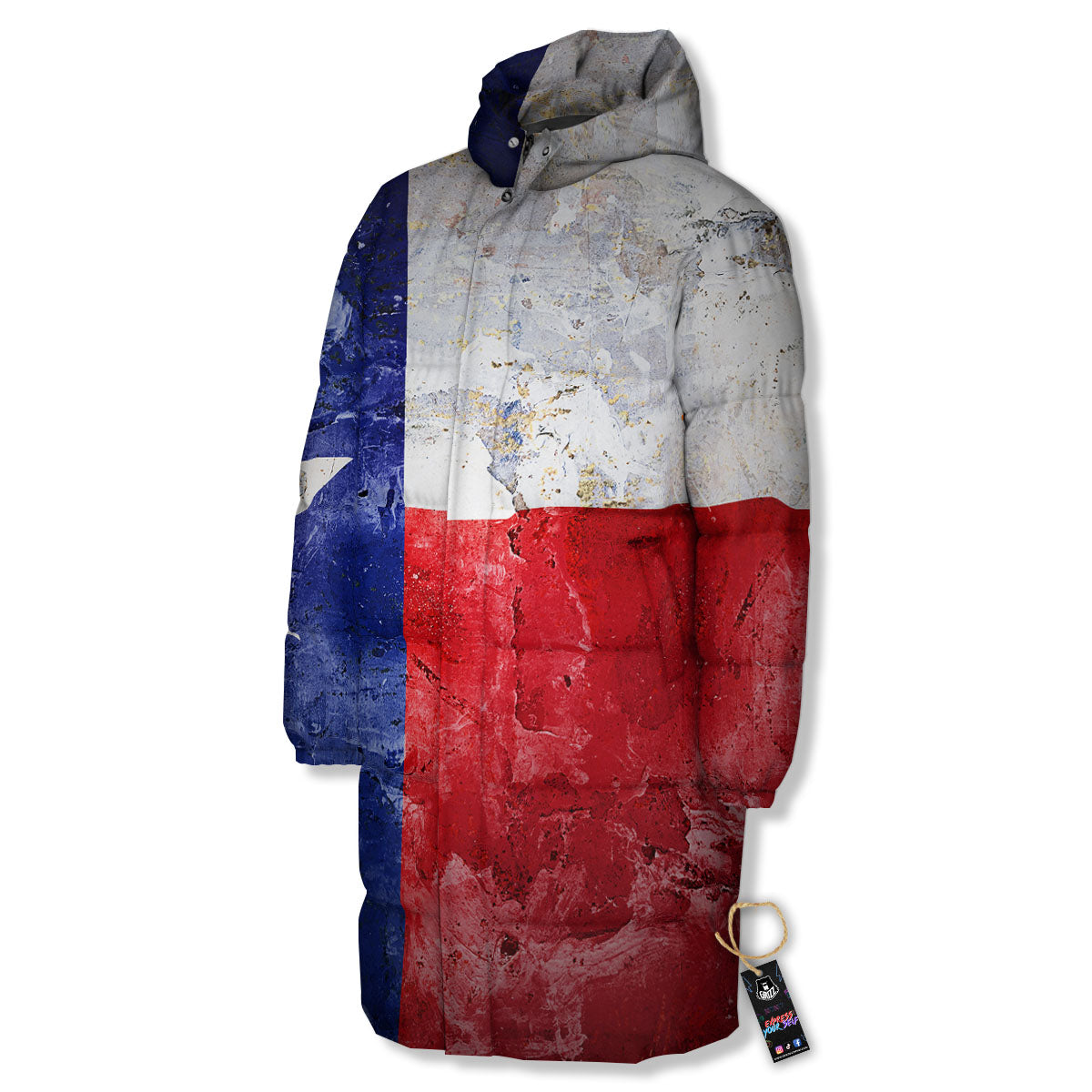 National Texas Flag Print Long Down Jacket-grizzshop