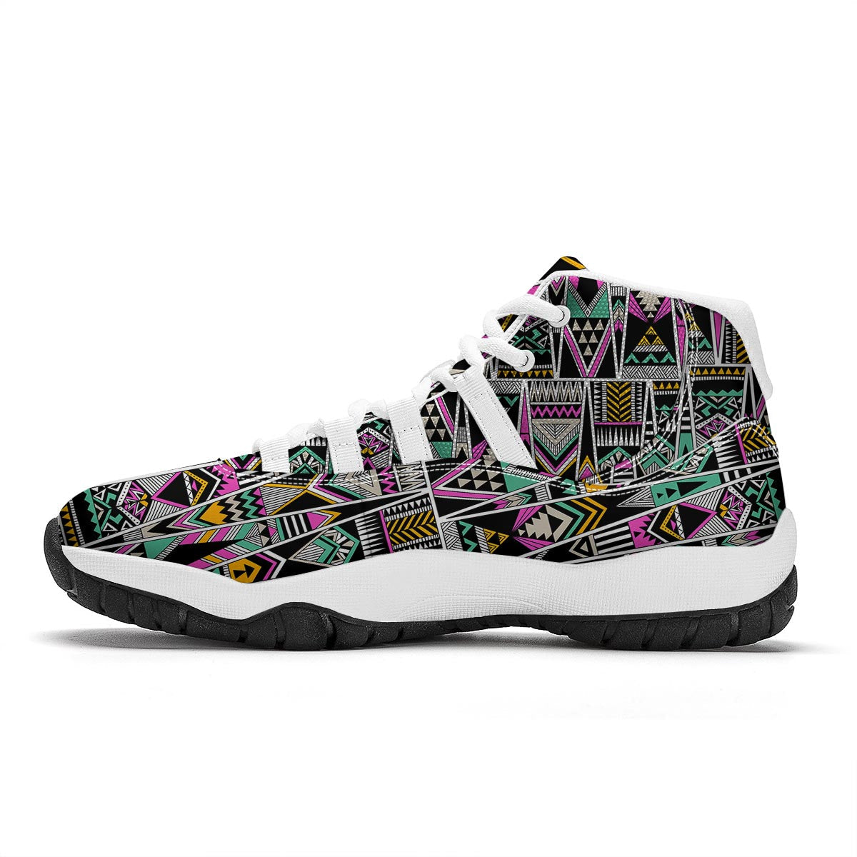 Native American Aztec Tribal Navajo Indians Print White Bball Shoes-grizzshop