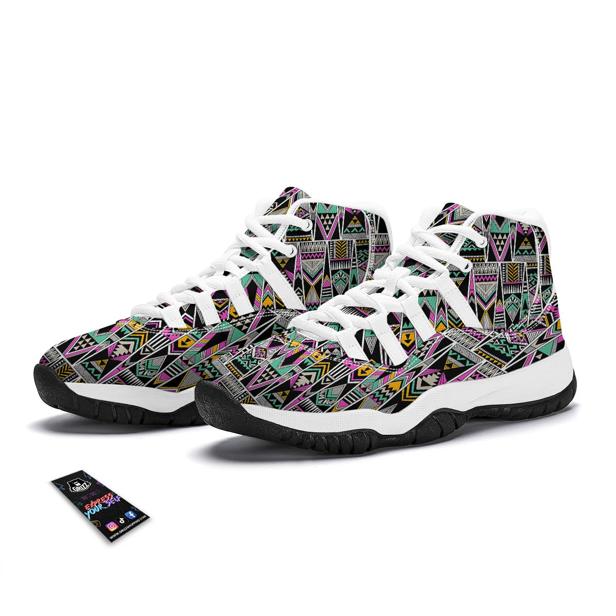 Native American Aztec Tribal Navajo Indians Print White Bball Shoes-grizzshop