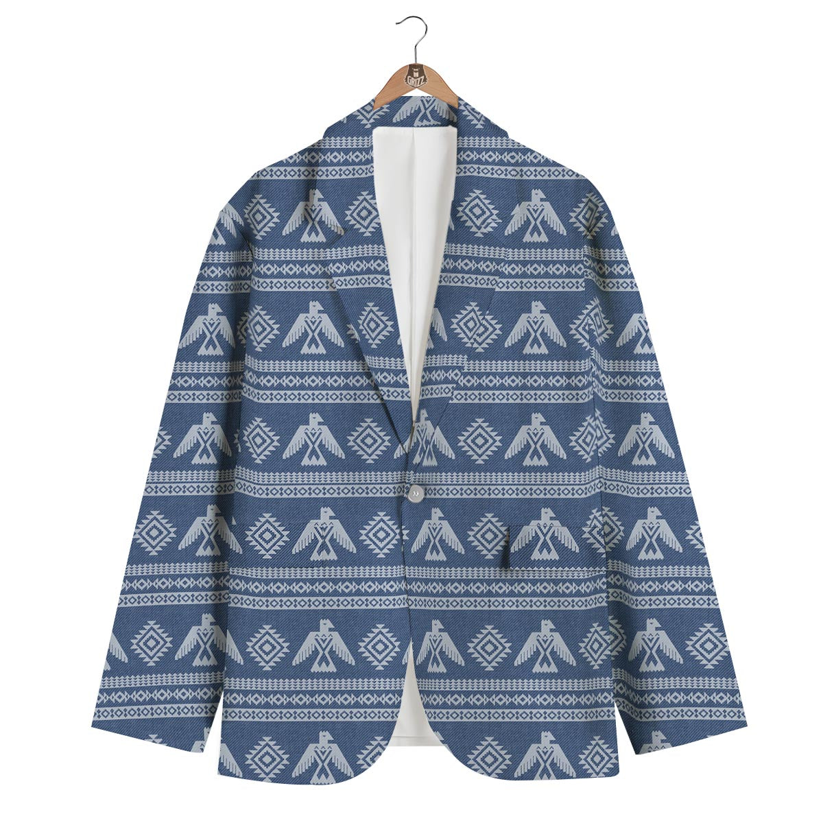 Native American Eagle Blue Pattern Print Men's Blazer-grizzshop