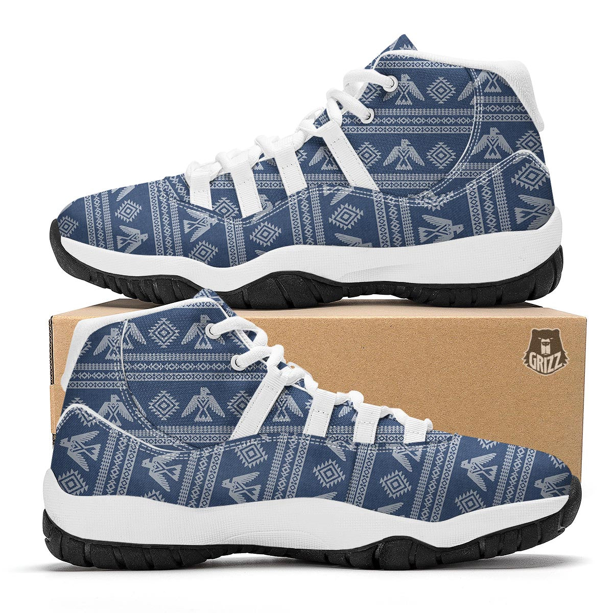 Native American Eagle Pattern Print White Bball Shoes-grizzshop