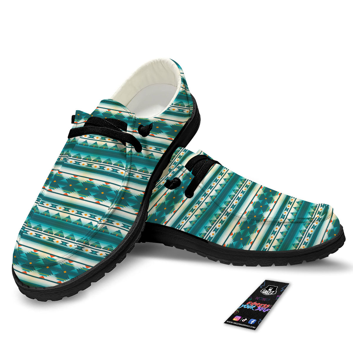 Native American Ethnic Print Pattern Black Loafers-grizzshop