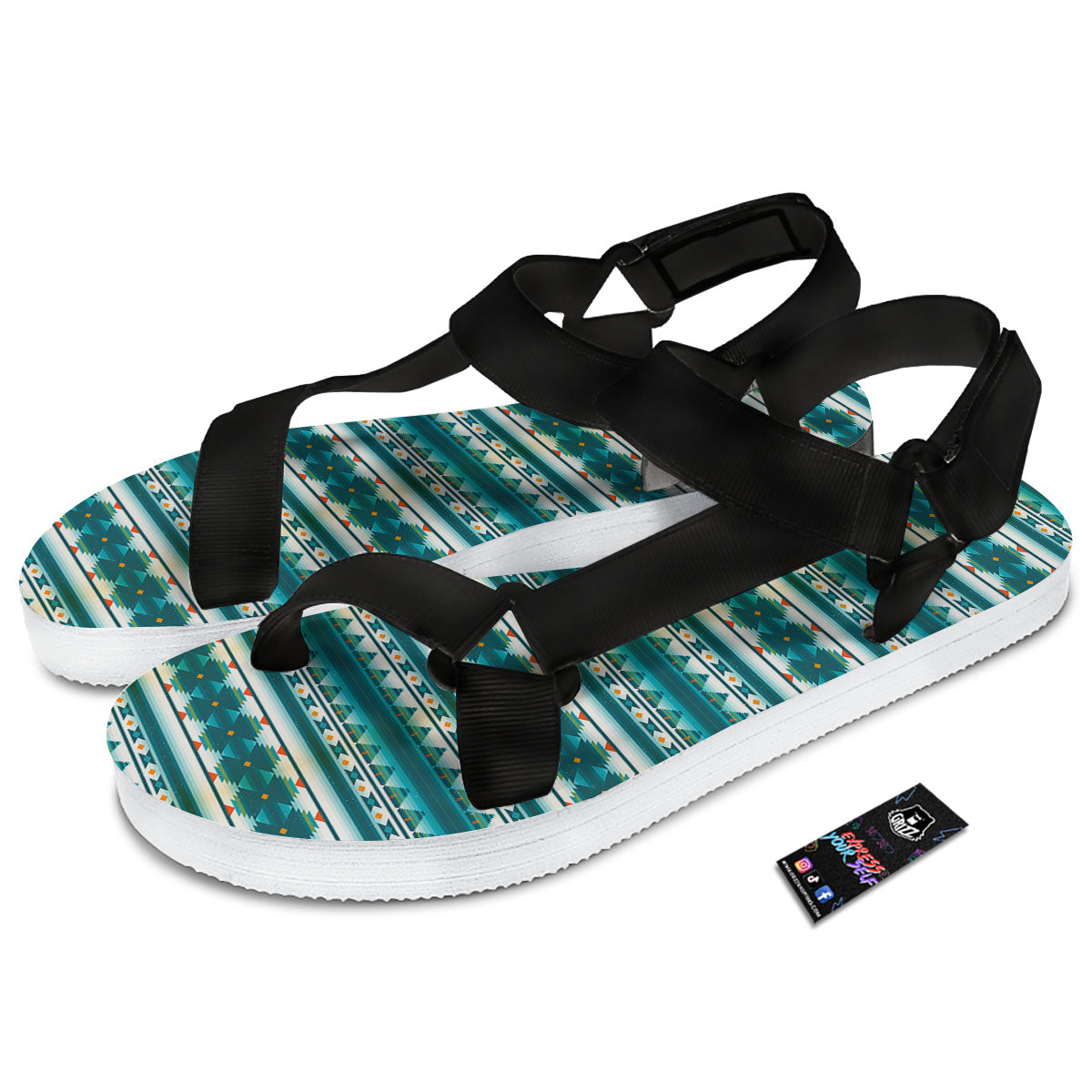 Native American Ethnic Print Pattern Black Open Toe Sandals-grizzshop