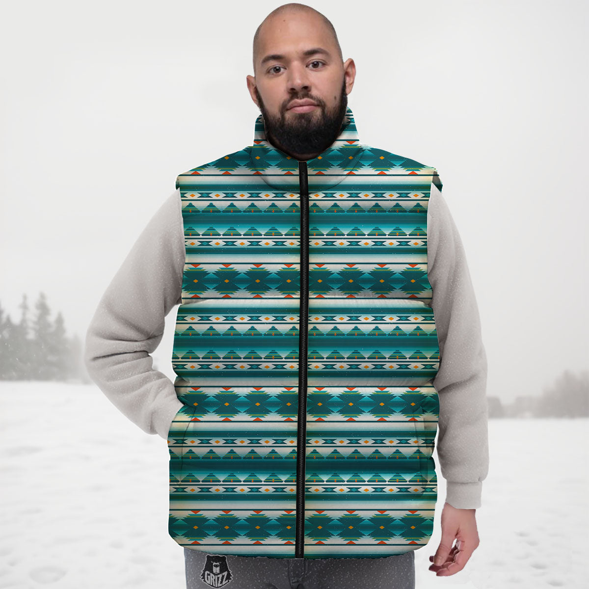 Native American Ethnic Print Pattern Down Vest
