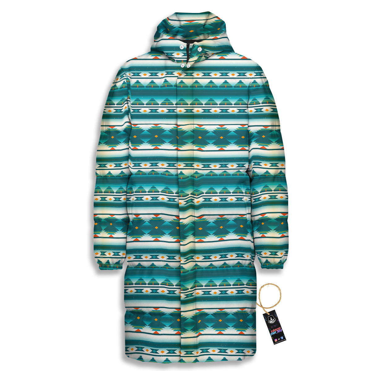 Native American Ethnic Print Pattern Long Down Jacket-grizzshop