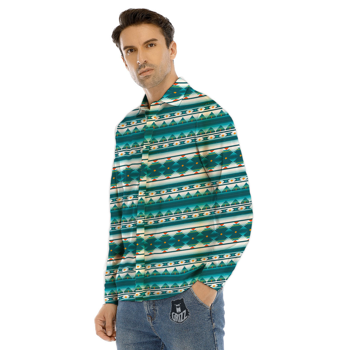 Native American Ethnic Print Pattern Men's Dress Shirts-grizzshop