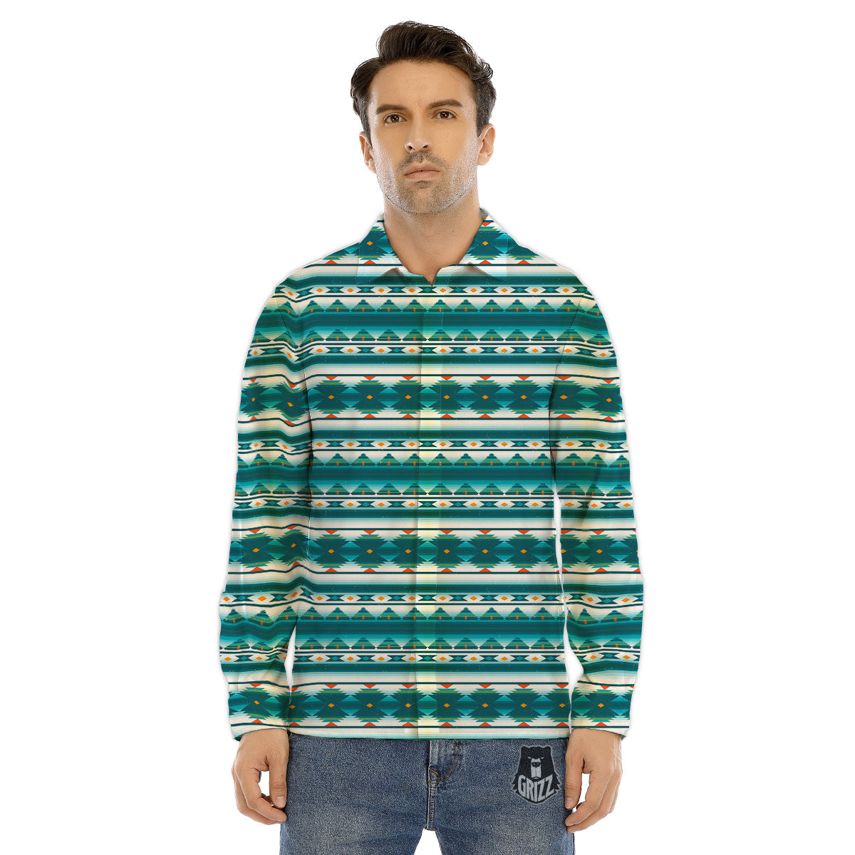Native American Ethnic Print Pattern Men's Dress Shirts-grizzshop