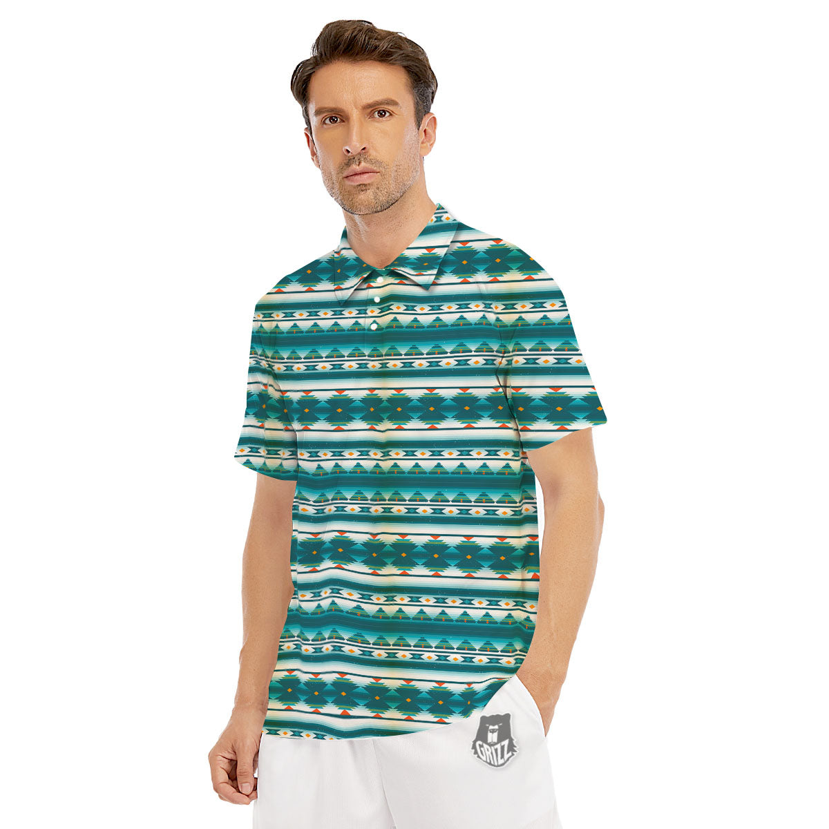 Native American Ethnic Print Pattern Men's Golf Shirts-grizzshop