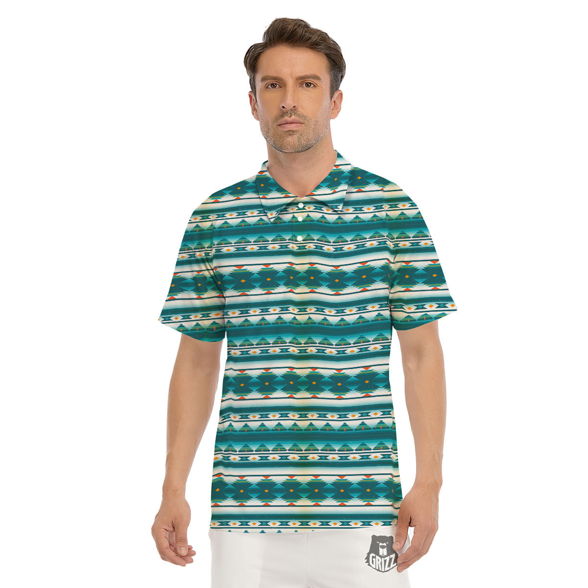 Native American Ethnic Print Pattern Men's Golf Shirts-grizzshop