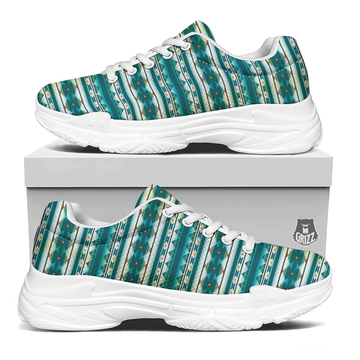 Native American Ethnic Print Pattern White Chunky Shoes-grizzshop