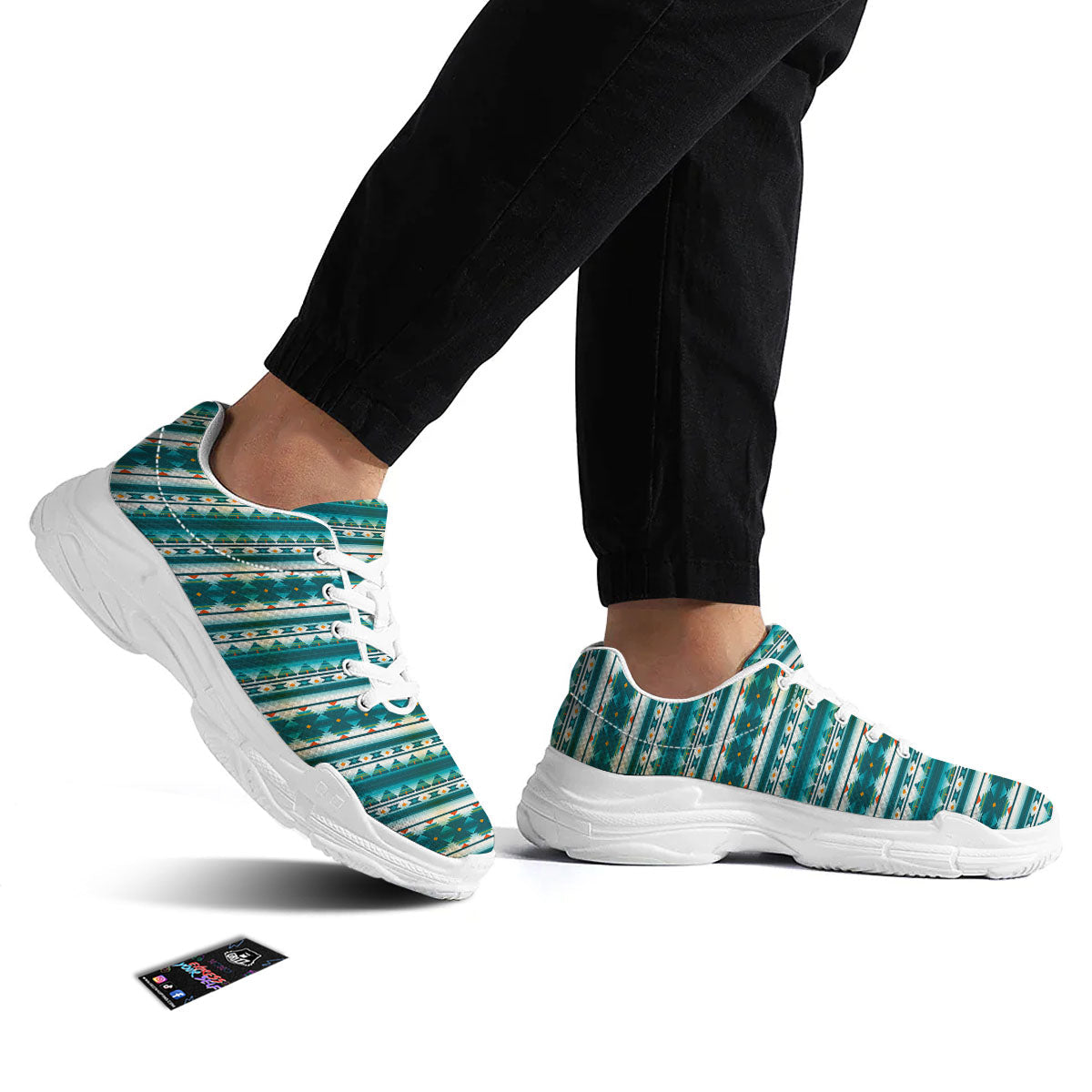 Native American Ethnic Print Pattern White Chunky Shoes-grizzshop
