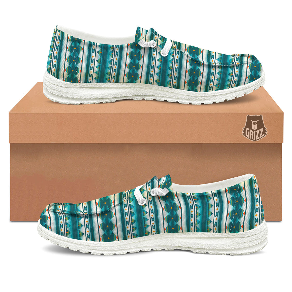 Native American Ethnic Print Pattern White Loafers-grizzshop